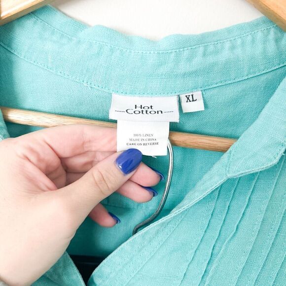 Hot Cotton Linen Outfit Set Blouse Crop Pants Blue Lagenlook Size XL Artsy - Picture 11 of 14